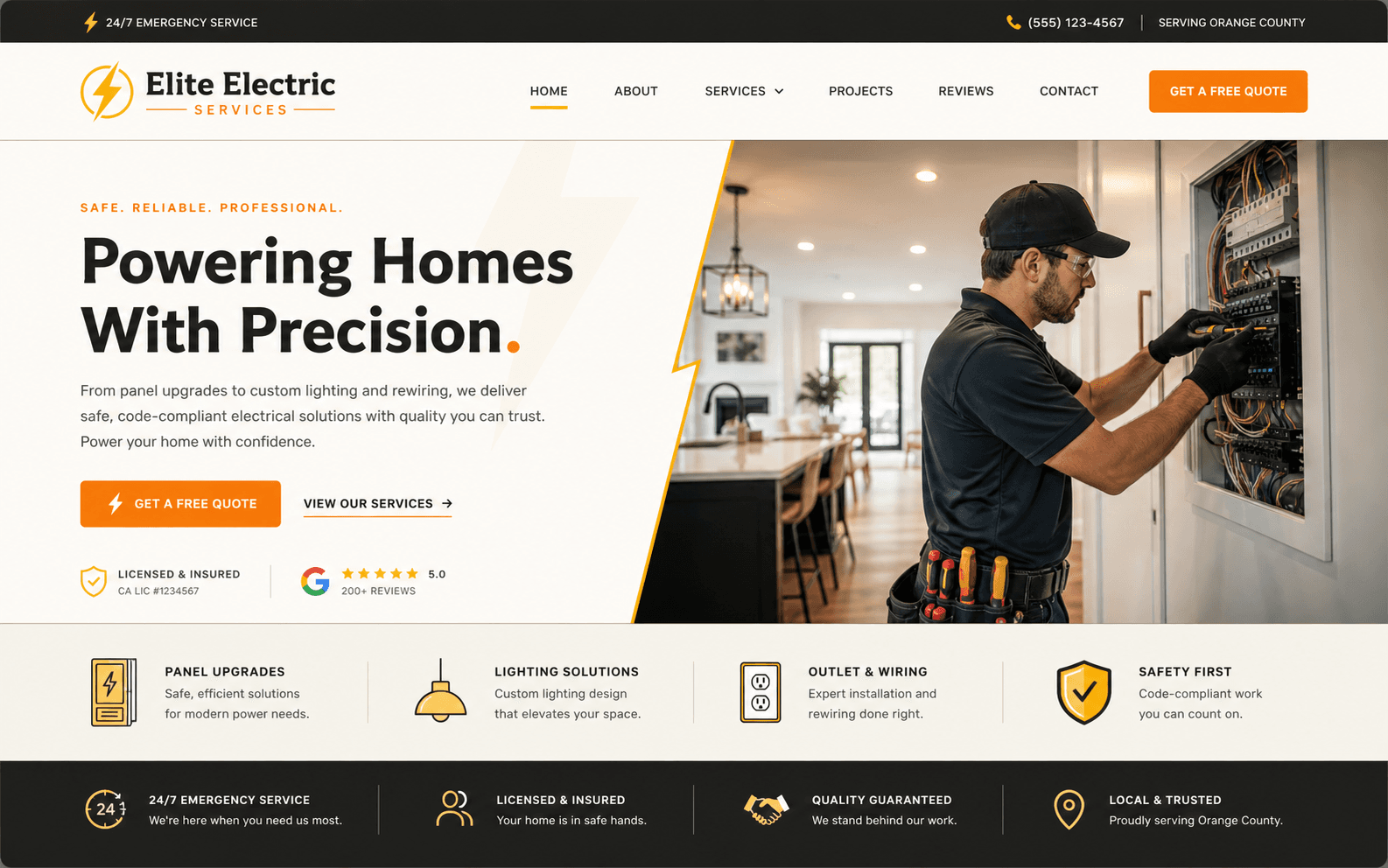 Elite Electric Services website homepage mockup